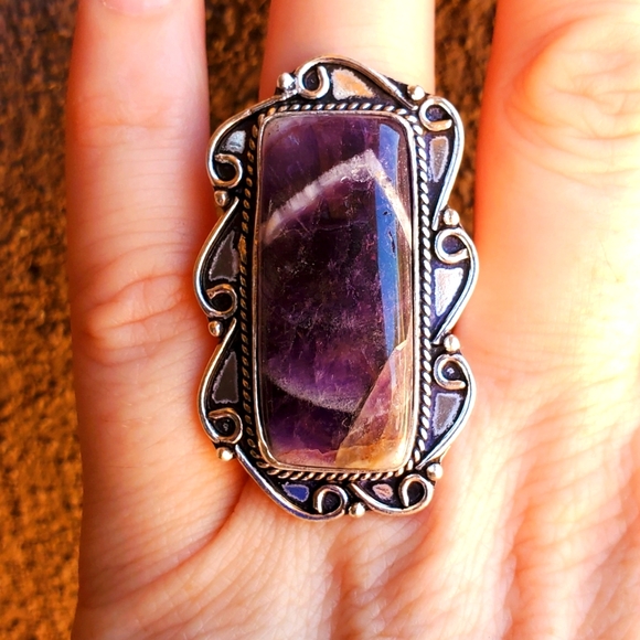 New Chevron Amethyst 925 Silver Ring. - Picture 2 of 13